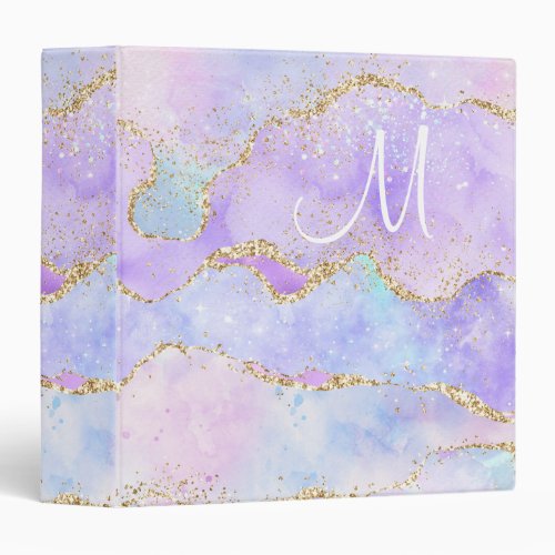 Personalized Watercolor Glitter Agate 3 Ring Binder