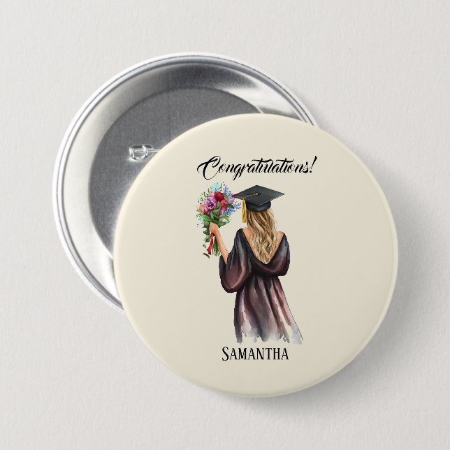 Personalized Watercolor Graduation (11) Button (Front & Back)