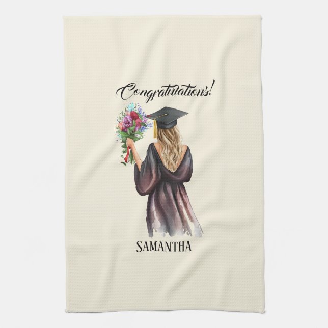 Personalized Watercolor Graduation (11) Kitchen Towel (Vertical)