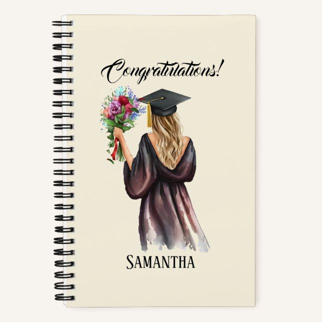 Personalized Watercolor Graduation (11) Notebook (Front)