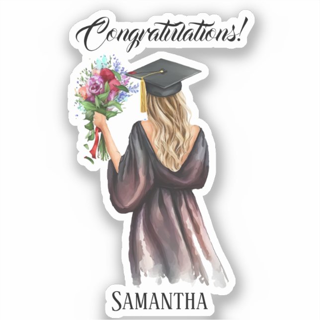 Personalized Watercolor Graduation (11) Sticker (Front)
