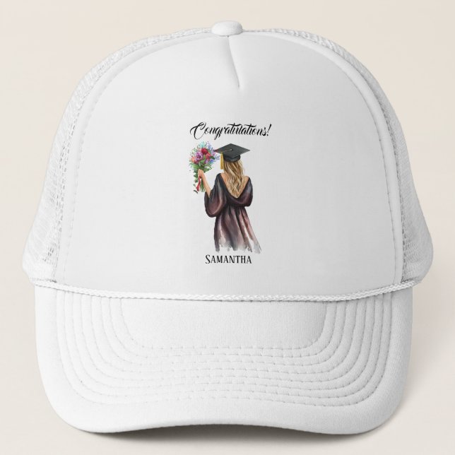 Personalized Watercolor Graduation (11) Trucker Hat (Front)