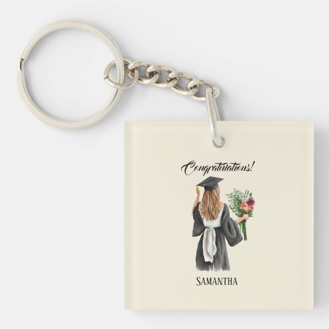 Personalized Watercolor Graduation (12) Keychain (Front)