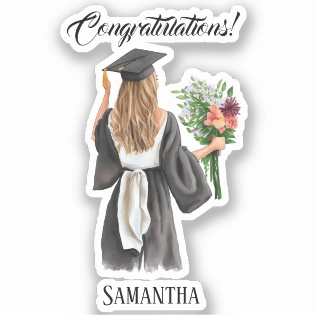 Personalized Watercolor Graduation (12) Sticker (Front)