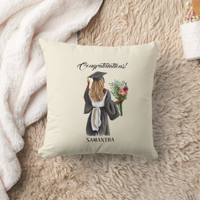 Personalized Watercolor Graduation (13) Throw Pillow (Blanket)