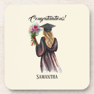 Personalized Watercolor Graduation (14) Beverage Coaster