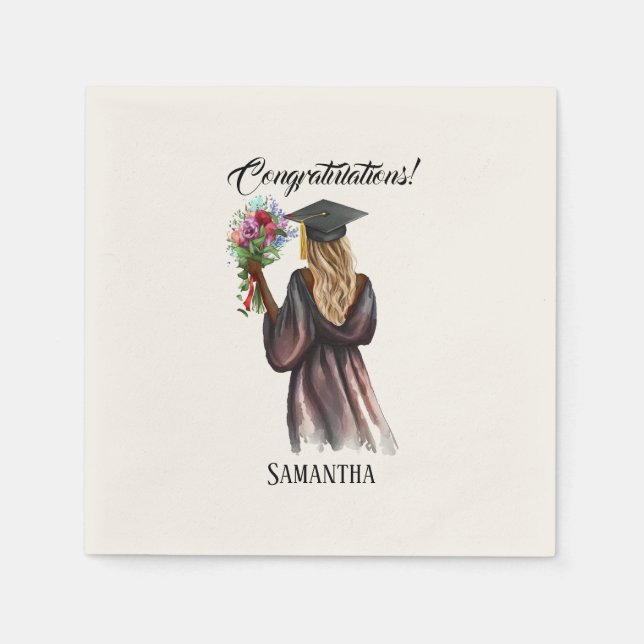 Personalized Watercolor Graduation (14) Napkins (Front)