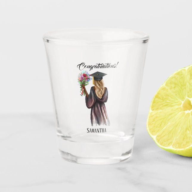 Personalized Watercolor Graduation (14) Shot Glass (Front)