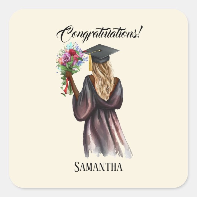 Personalized Watercolor Graduation (14) Square Sticker (Front)