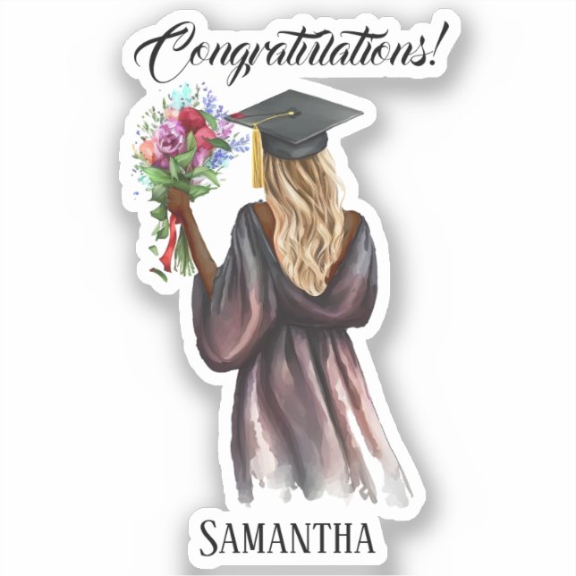 Personalized Watercolor Graduation (14) Sticker (Front)
