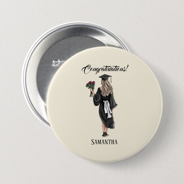 Personalized Watercolor Graduation (3) Button (Front & Back)