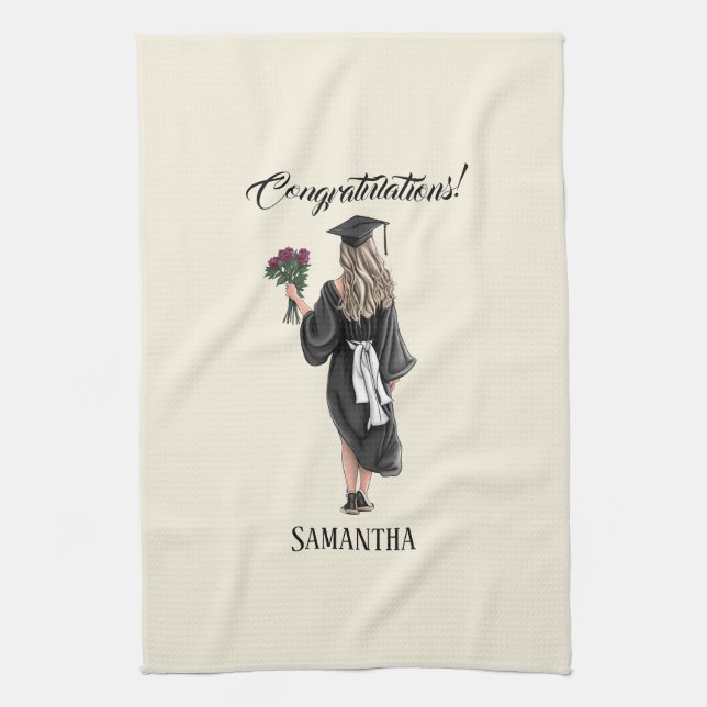 Personalized Watercolor Graduation (3) Kitchen Towel (Vertical)