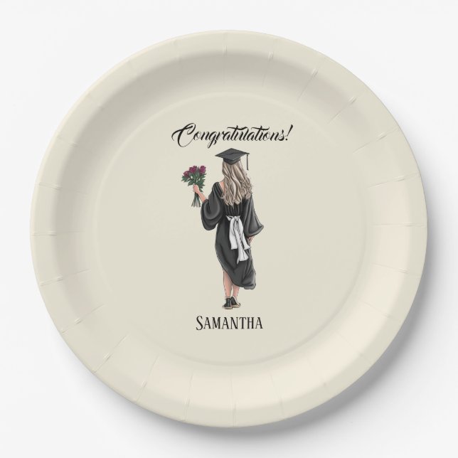 Personalized Watercolor Graduation (3) Paper Plates (Front)