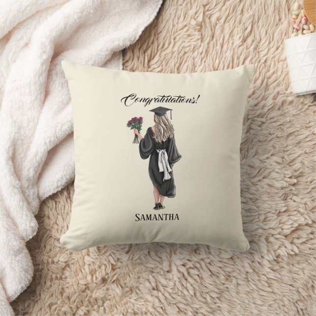 Personalized Watercolor Graduation (3) Throw Pillow (Blanket)