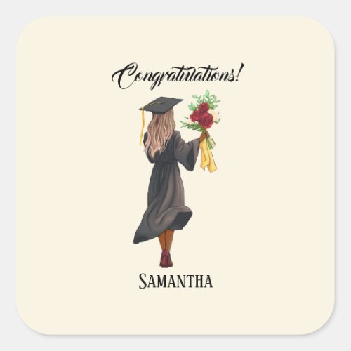 Personalized Watercolor Graduation 5 Square Sticker