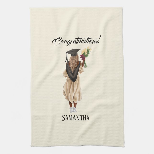 Personalized Watercolor Graduation (6) Kitchen Towel (Vertical)