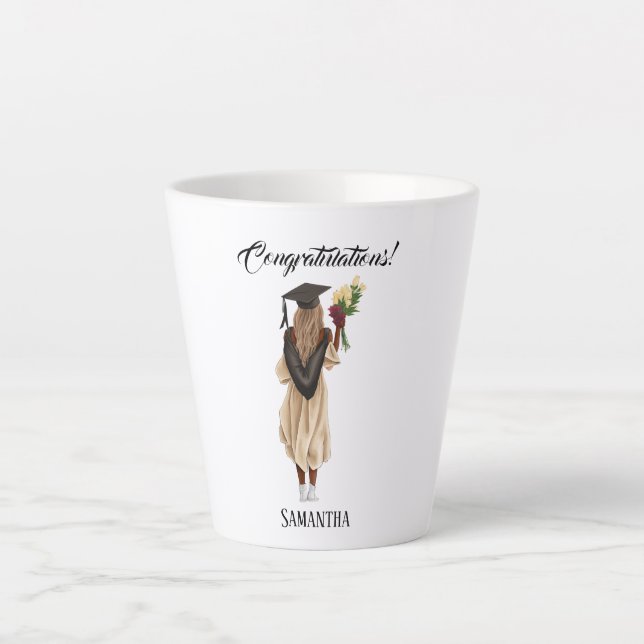 Personalized Watercolor Graduation (6) Latte Mug (Front)