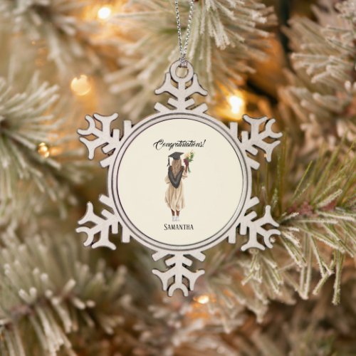 Personalized Watercolor Graduation 6 Snowflake Pewter Christmas Ornament