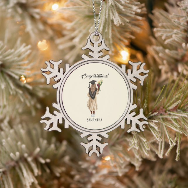 Personalized Watercolor Graduation (6) Snowflake Pewter Christmas Ornament (Tree)