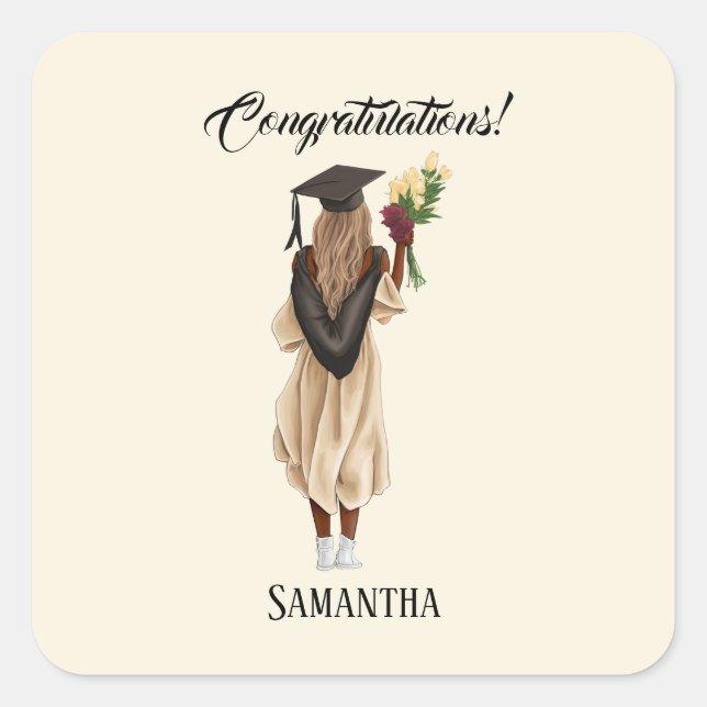 Personalized Watercolor Graduation (6) Square Sticker (Front)