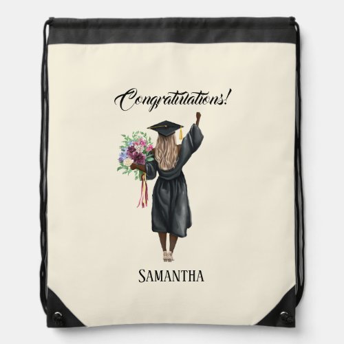 Personalized Watercolor Graduation 7 Drawstring Bag
