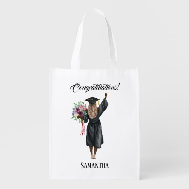 Personalized Watercolor Graduation (7) Grocery Bag (Front)