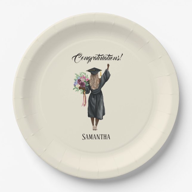 Personalized Watercolor Graduation (7) Paper Plates (Front)