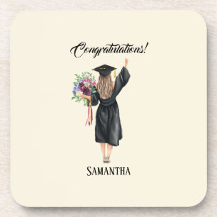 Personalized Watercolor Graduation (8) Beverage Coaster