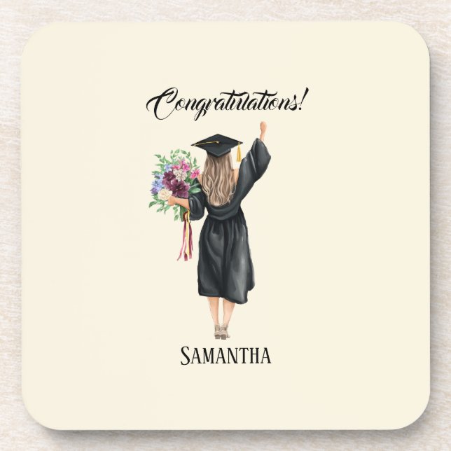 Personalized Watercolor Graduation (8) Beverage Coaster (Front)
