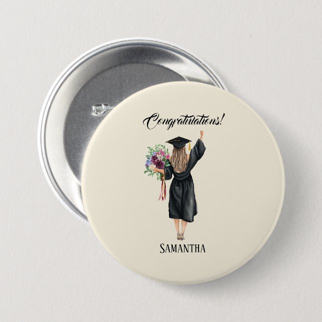 Personalized Watercolor Graduation (8) Button (Front & Back)