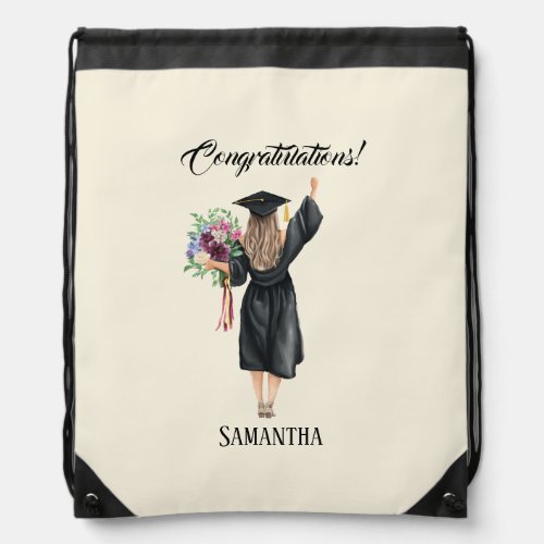Personalized Watercolor Graduation 8 Drawstring Bag