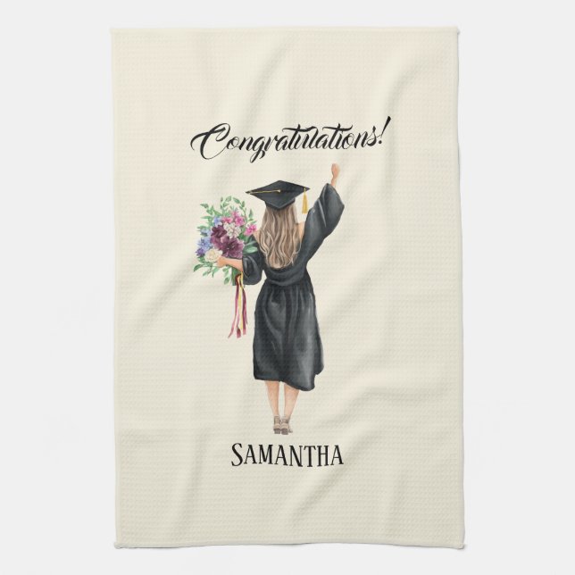 Personalized Watercolor Graduation (8) Kitchen Towel (Vertical)