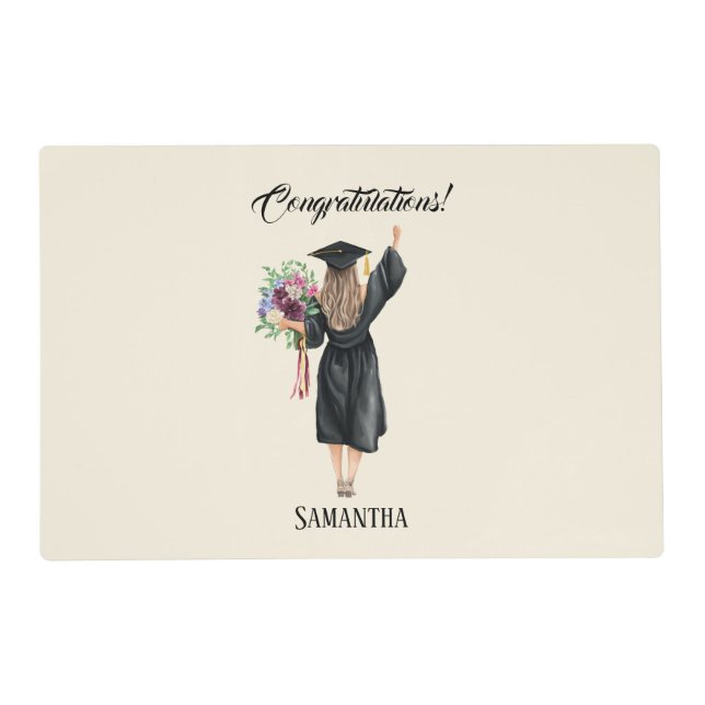 Personalized Watercolor Graduation (8) Placemat (Front)