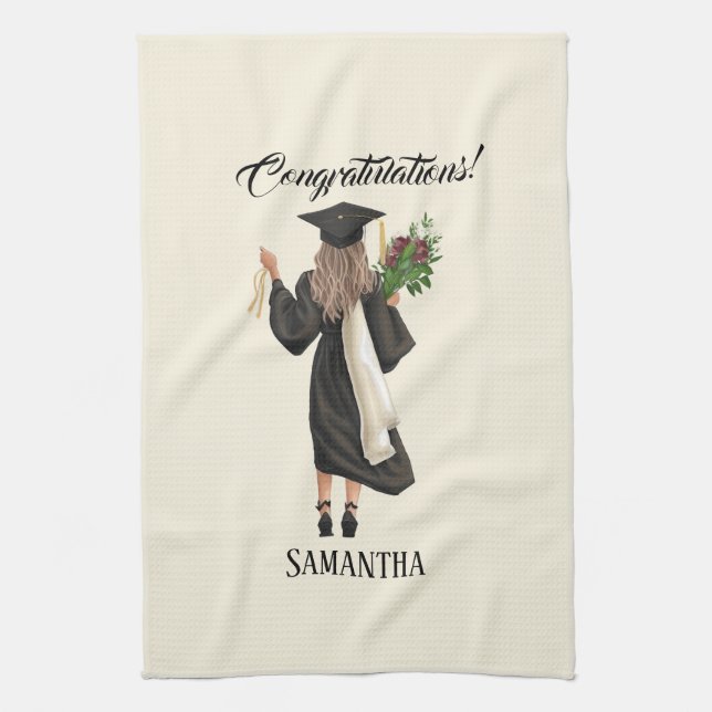 Personalized Watercolor Graduation (9) Kitchen Towel (Vertical)
