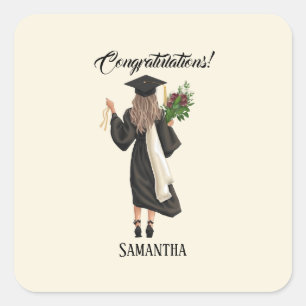 Personalized Watercolor Graduation (9) Square Sticker