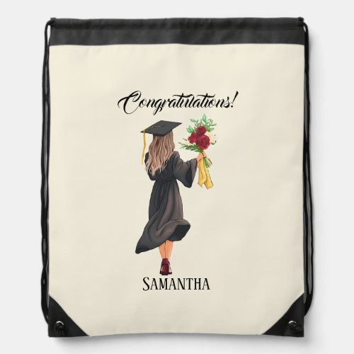 Personalized Watercolor Graduation  Drawstring Bag