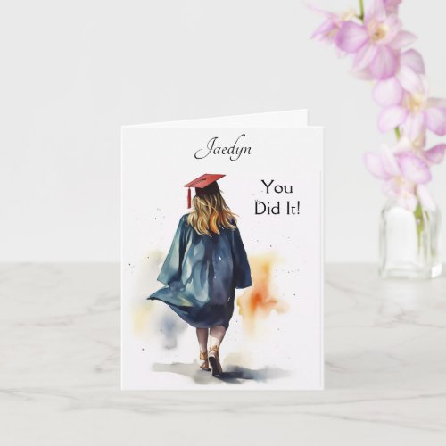 Personalized Watercolor Graduation Greeting Card