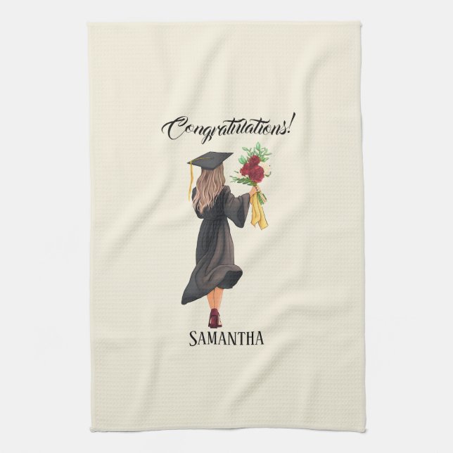 Personalized Watercolor Graduation  Kitchen Towel (Vertical)