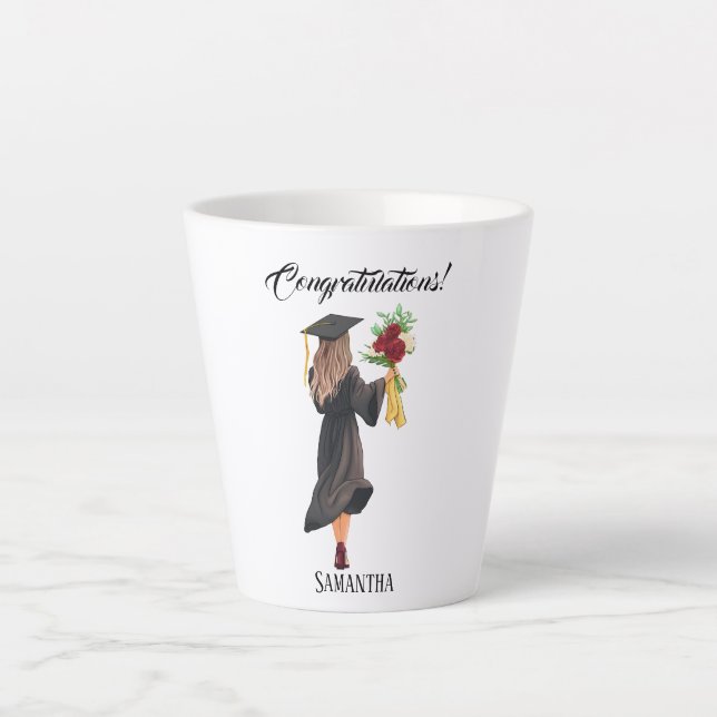 Personalized Watercolor Graduation  Latte Mug (Front)