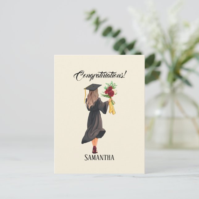 Personalized Watercolor Graduation  Postcard (Standing Front)