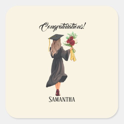 Personalized Watercolor Graduation  Square Sticker
