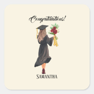 Personalized Watercolor Graduation  Square Sticker