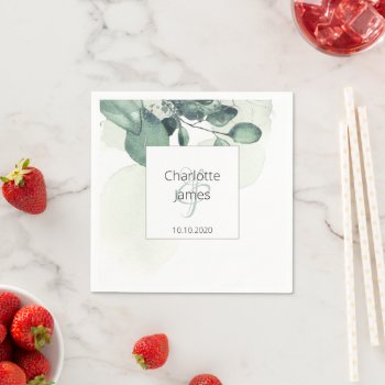 Personalized Watercolor Green Leaves Botanical Napkins by Ricaso_Wedding at Zazzle