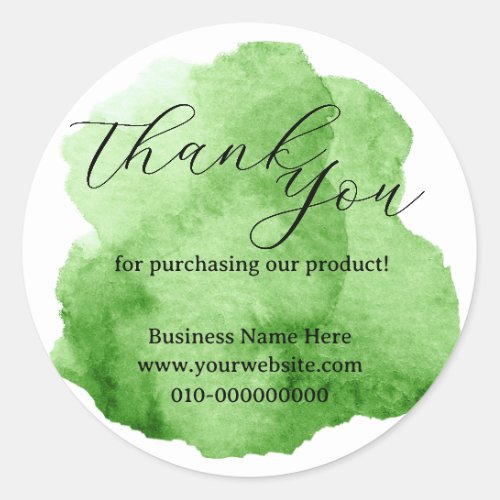 Personalized Watercolor Green Splash Thank You Classic Round Sticker