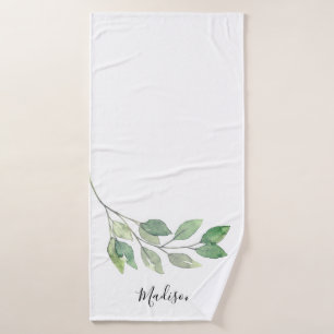 Personalized Watercolor Greenery Bath Towel