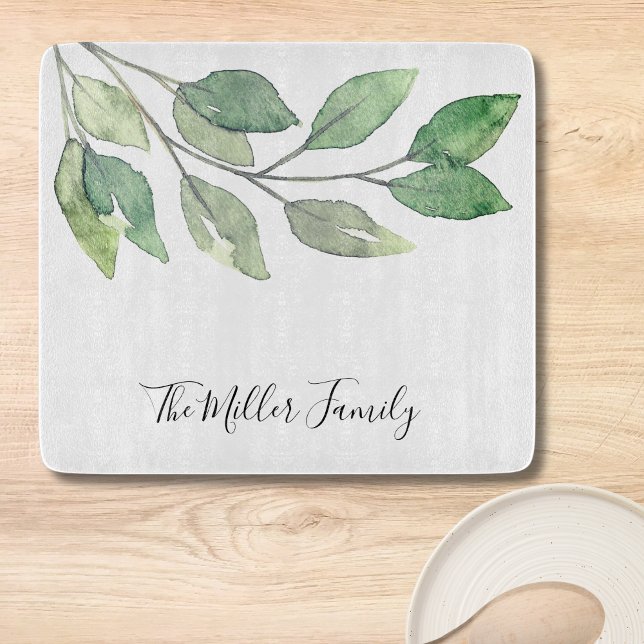 Personalized Watercolor Greenery Cutting Board (Creator Uploaded)