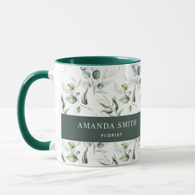 Personalized Watercolor Greenery Elegant Florist Mug (Left)
