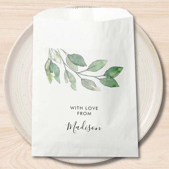 Personalized Watercolor Greenery Favor Bag (Creator Uploaded)