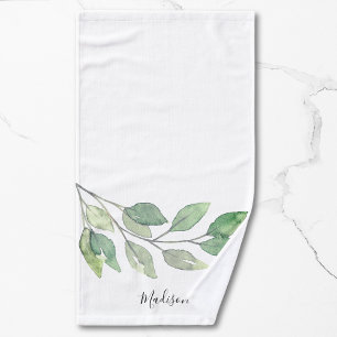 Personalized Watercolor Greenery Hand Towel