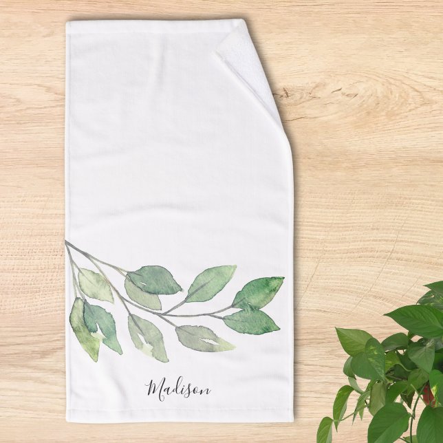 Personalized Watercolor Greenery Hand Towel (Creator Uploaded)
